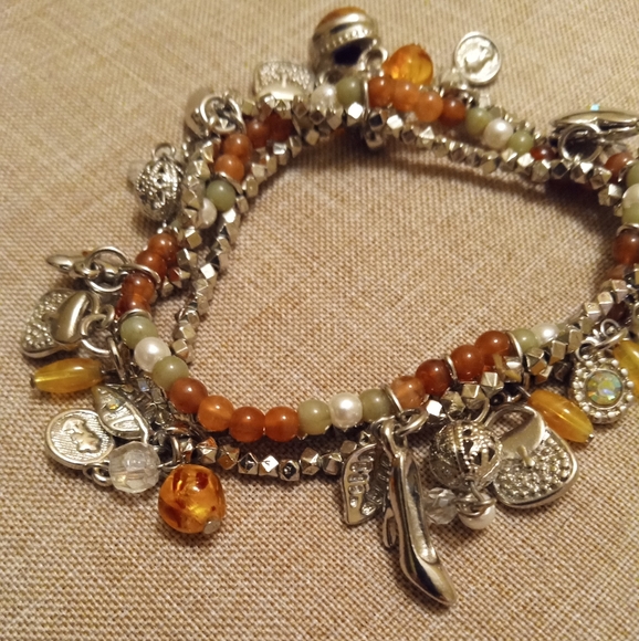 Triple Strand Stretch Silver Tone Stretch 20+ Dangle Charm Bracelet - Picture 5 of 7